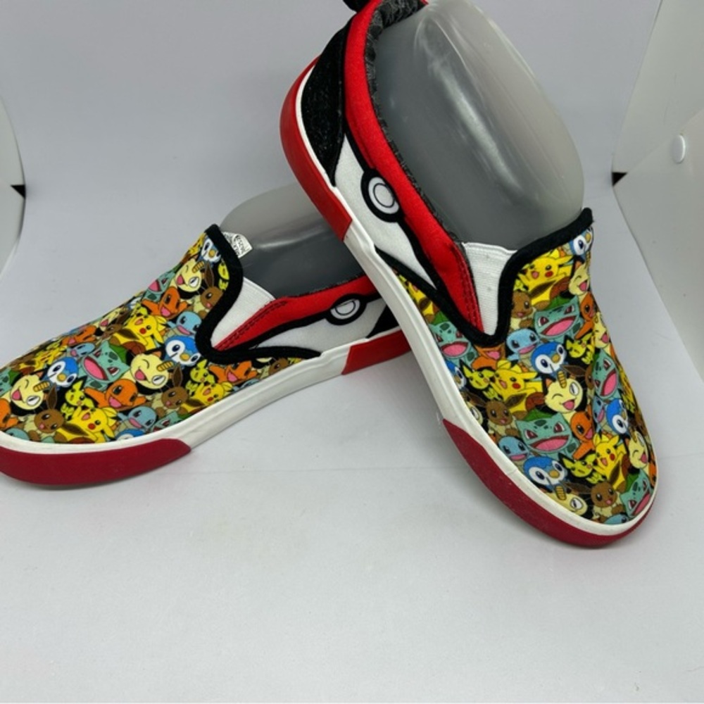 Pokemon Kids Slip-On Sneakers with Multi-Character Print - Red, Black, White